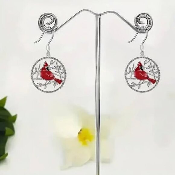 Silver CARDINAL Dangle Earrings - Picture 3 of 3
